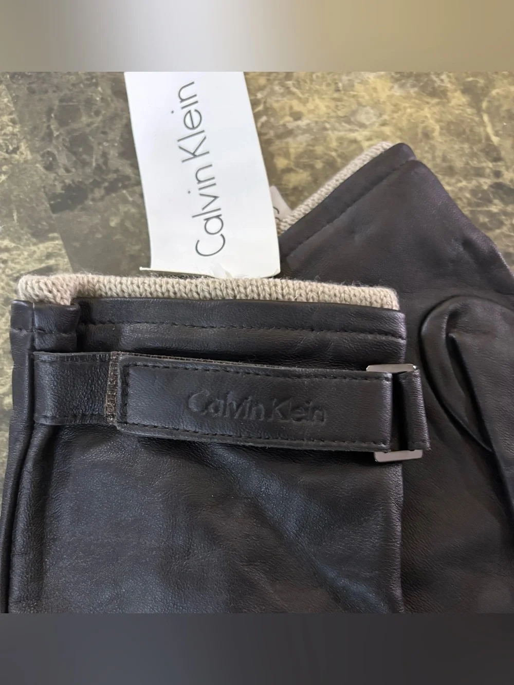 Genuine Leather Gloves Calvin Klein Dark Brown